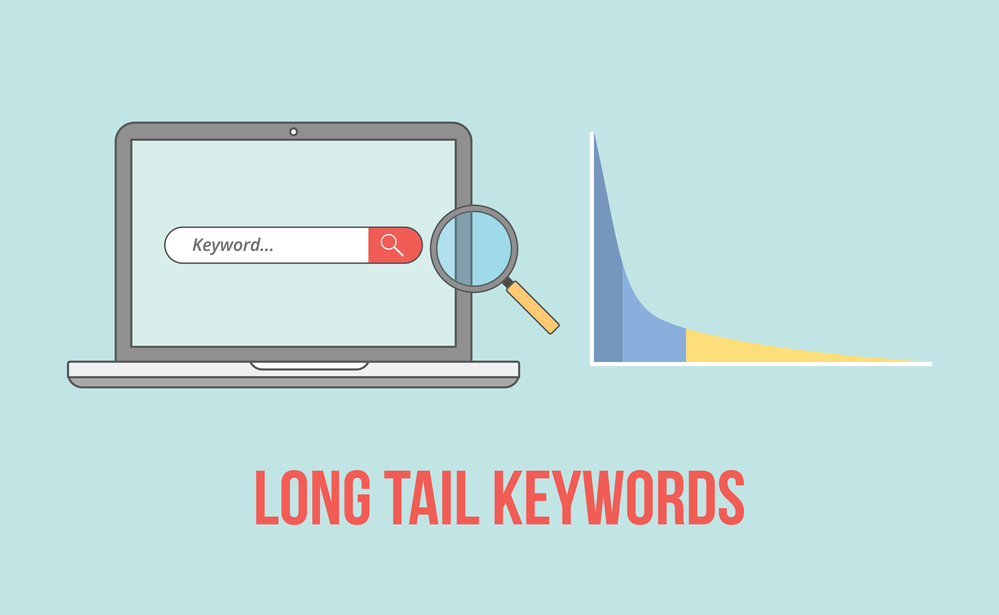 Long tail keywords with laptop and graph chart illustration vector illustration