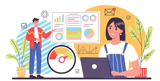 SEO benchmarking concept. Idea of business development and improvement. Compare quality with competitor companies. Isolated flat vector illustration