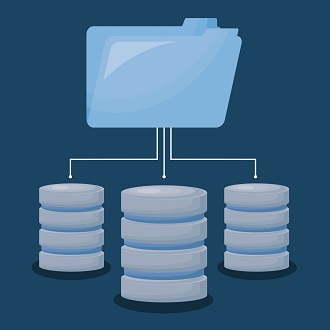data servers and folder over blue background, colorful design